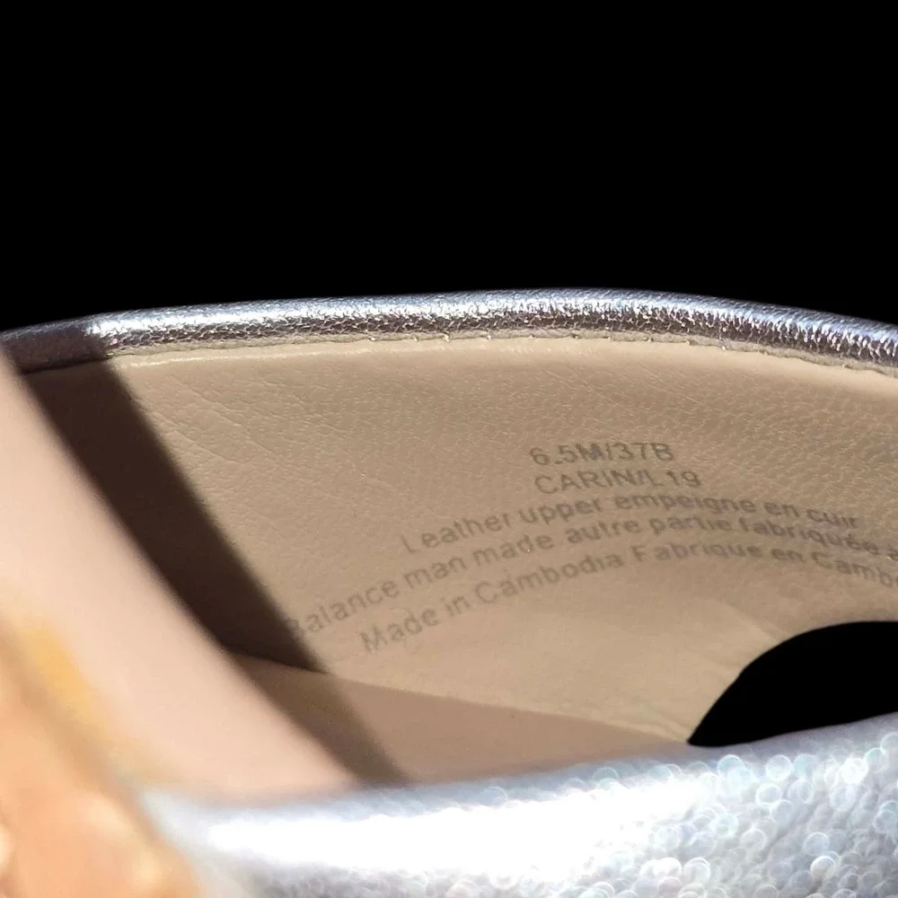 Karl‎ Lagerfeld Paris Carina Silver Metallic Leather Cork Wedge Sandals 6.5M 37B